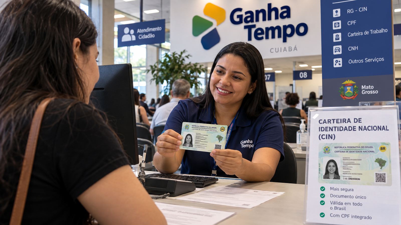 Atendimento para emissão da Carteira de Identidade Nacional em Cuiabá